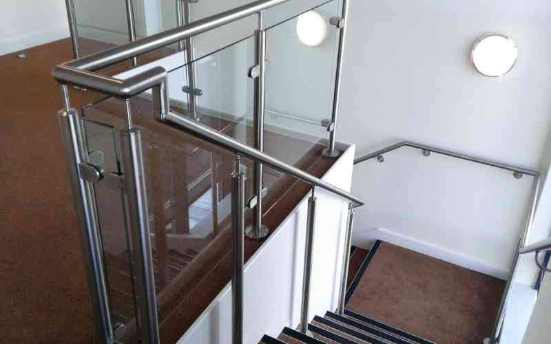 Stainless and glass care home stair railings
